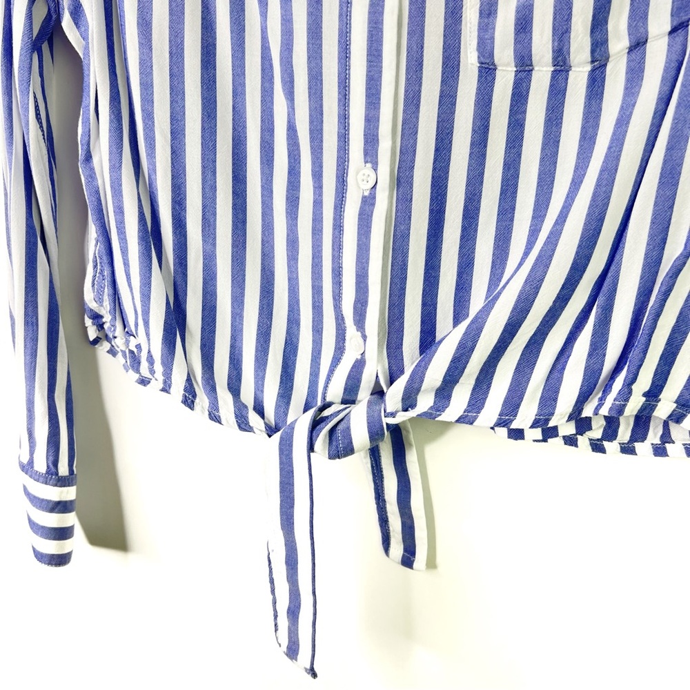 Rails Val Tie Front Stripe Shirt Cropped Blouse Blue White Top M Coastal Grandma - Picture 6 of 10